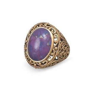 Elegant Bronze and Dyed Purple Turquoise Ring, SIZE 8 & 3/4 USA